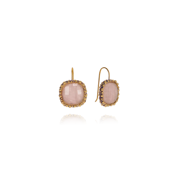 Pendientes ELISABETTA Latón dorado berenjena - Cuarzo rosa