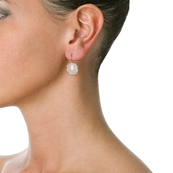 Pendientes ELISABETTA Latón dorado berenjena - Cuarzo rosa