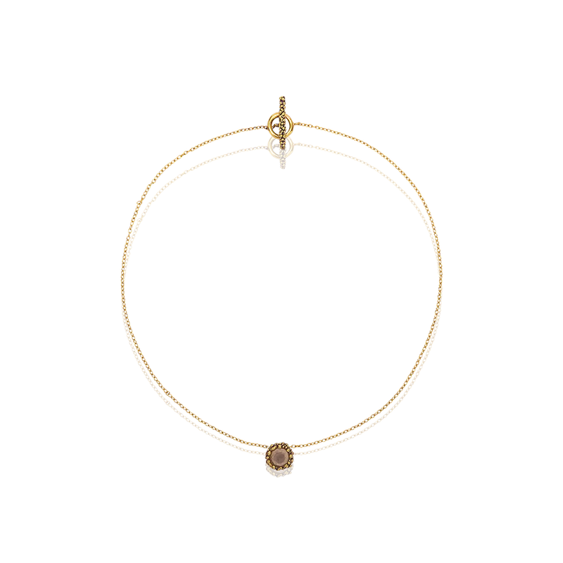 Collar INTENSA Latón dorado berenjena - Cuarzo rosa