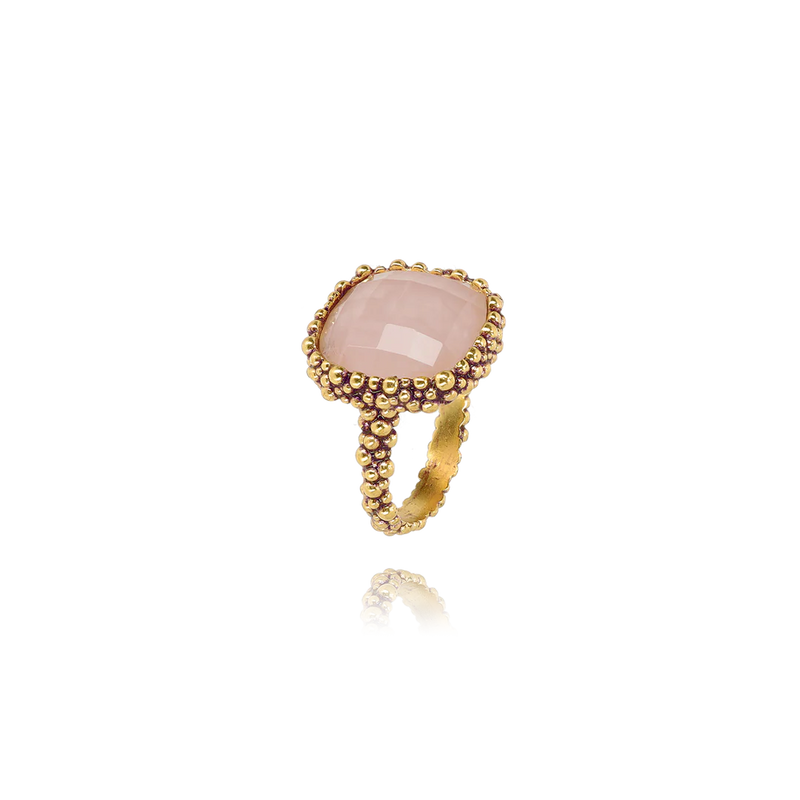 Anillo PRINCIPESSA Latón dorado berenjena - Cuarzo rosa
