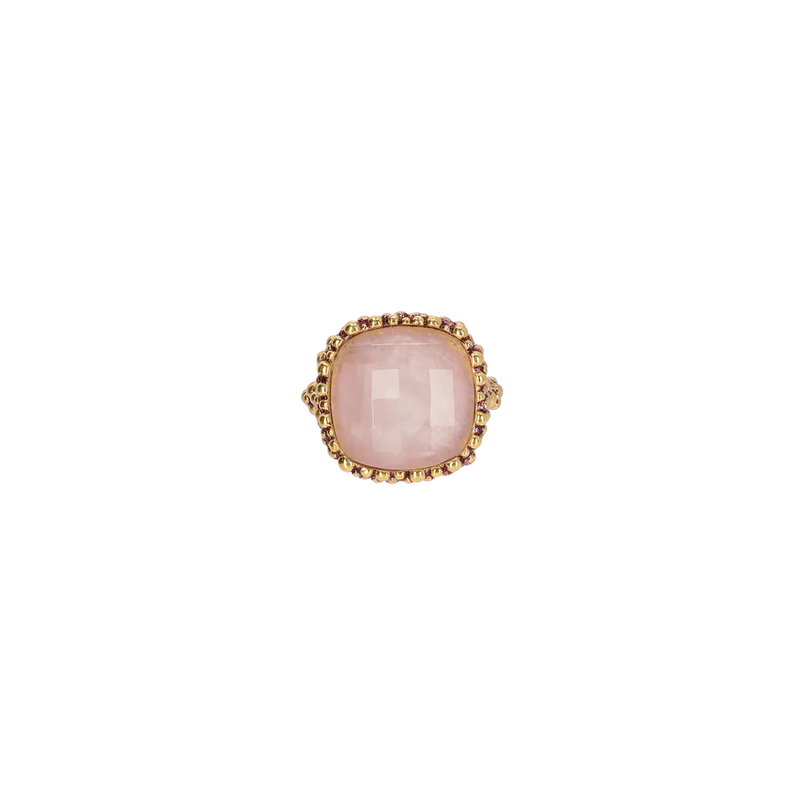 Anillo PRINCIPESSA Latón dorado berenjena - Cuarzo rosa