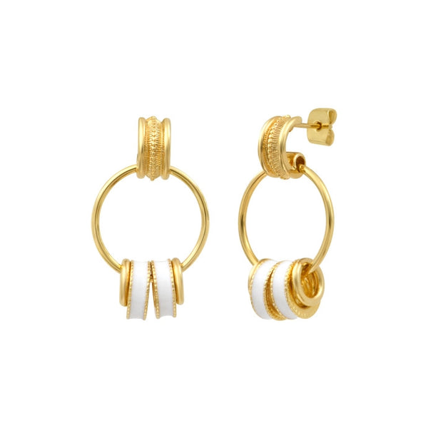PENDIENTES ARO ALICUDI DORADOS - ESMALTE BLANCO