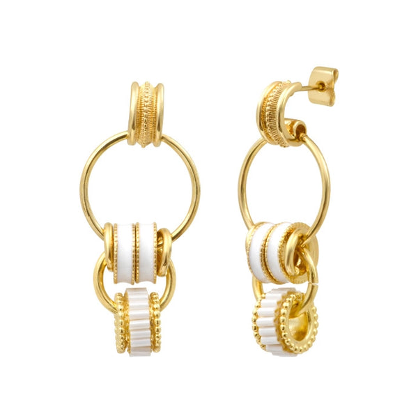 PENDIENTES ARO DOBLE ALICUDI DORADOS - ESMALTE BLANCO
