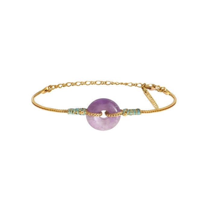 PULSERA AJUSTABLE AMATISTA MORADA E HILO DE SEDA