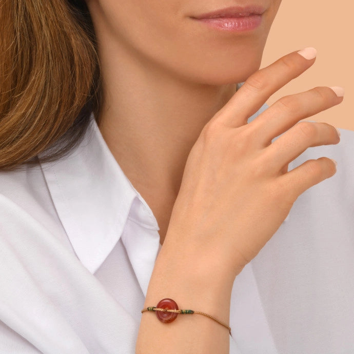 PULSERA AJUSTABLE CORNALINA E HILO DE SEDA - naranja