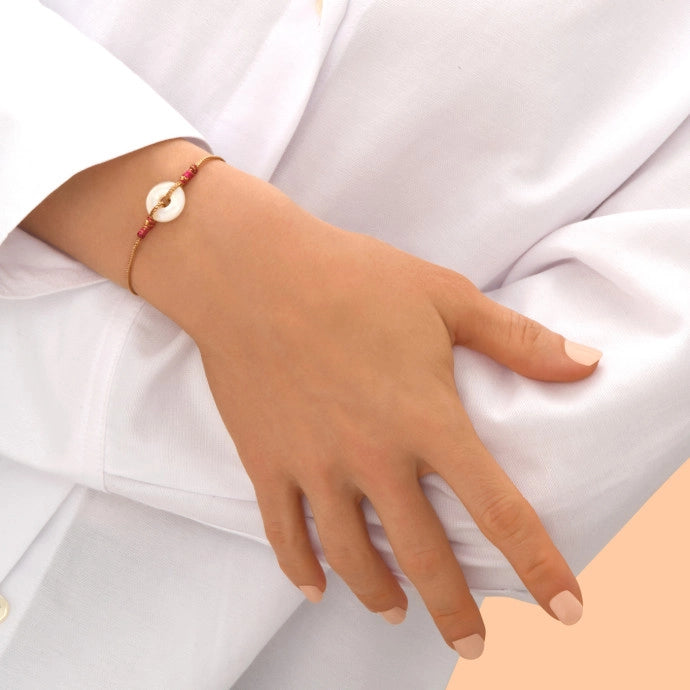 PULSERA AJUSTABLE NÁCAR E HILO DE SEDA - blanco