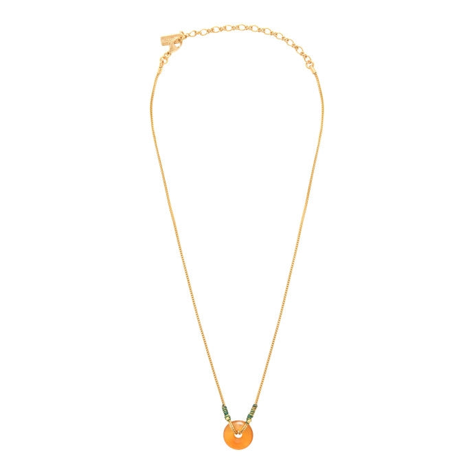 COLLAR COLGANTE CORNALINA E HILOS DE SEDA - naranja