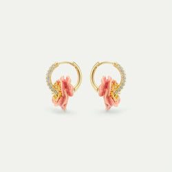 PENDIENTES ARO CRISTALES Y ANÉMONA ROSA