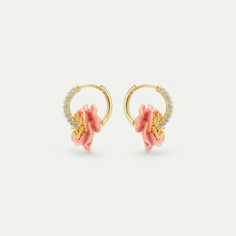 PENDIENTES ARO CRISTALES Y ANÉMONA ROSA