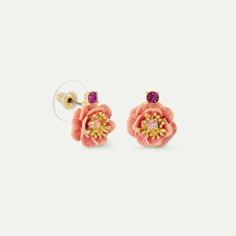 PENDIENTES ANÉMONA ROSA Y CRISTAL