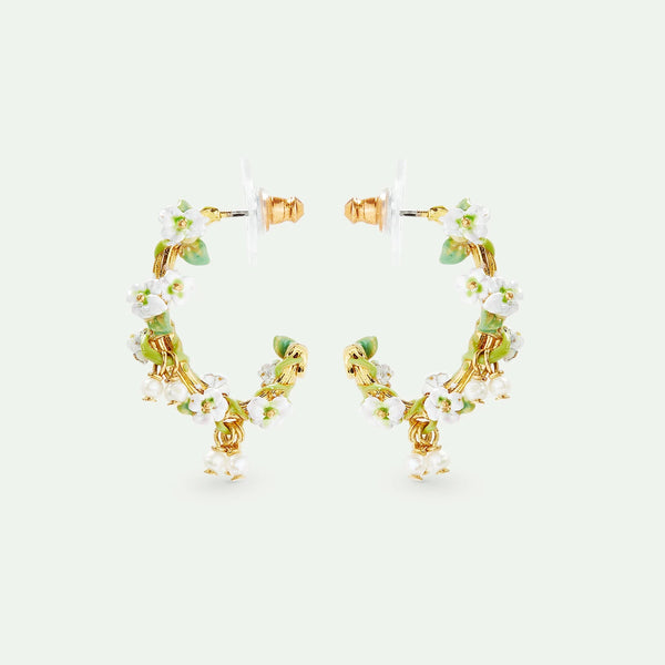 PENDIENTES ARO ROSAS BLANCAS
