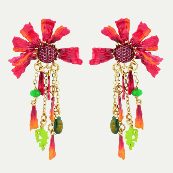 PENDIENTES COLGANTES DE FLORES MULTICOLOR