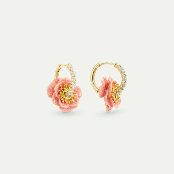 PENDIENTES ARO CRISTALES Y ANÉMONA ROSA