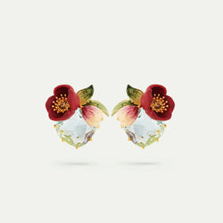 PENDIENTES FLOR ELÉBORO ROJO Y PIEDRAS FACETADAS