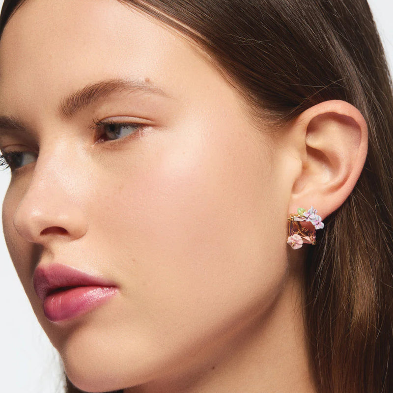 PENDIENTES PIEDRA ROSA Y FLORES HORTENSIA