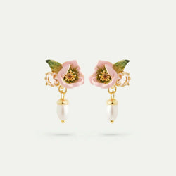 PENDIENTES FLOR DE ELÉBORO ROSA Y PERLAS