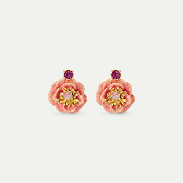 PENDIENTES ANÉMONA ROSA Y CRISTAL