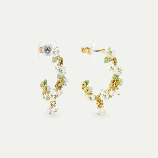 PENDIENTES ARO ROSAS BLANCAS