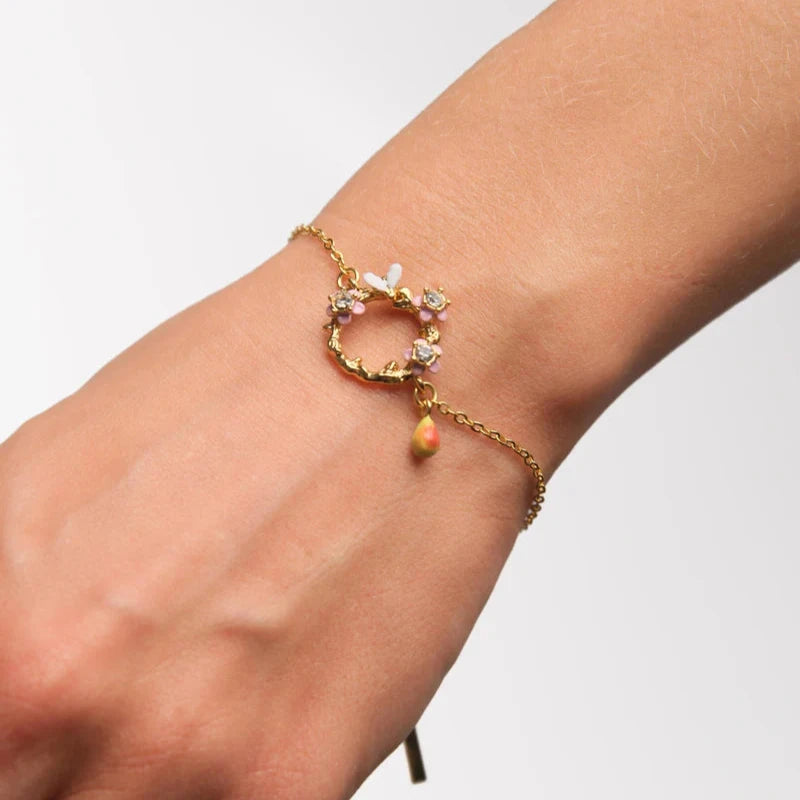 PULSERA FINA FLOR DE MANZANO, PERA Y ABEJA