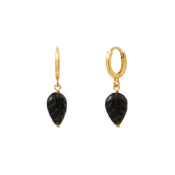 PENDIENTES ARO MINI HOJA DE OBSIDIANA - negro