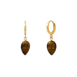 PENDIENTES ARO MINI HOJA OJO DE TIGRE - dorado