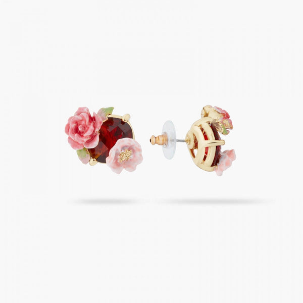 PENDIENTES ROSAS DE ESCARAMUJO Y PIEDRA ROJA GRANATE