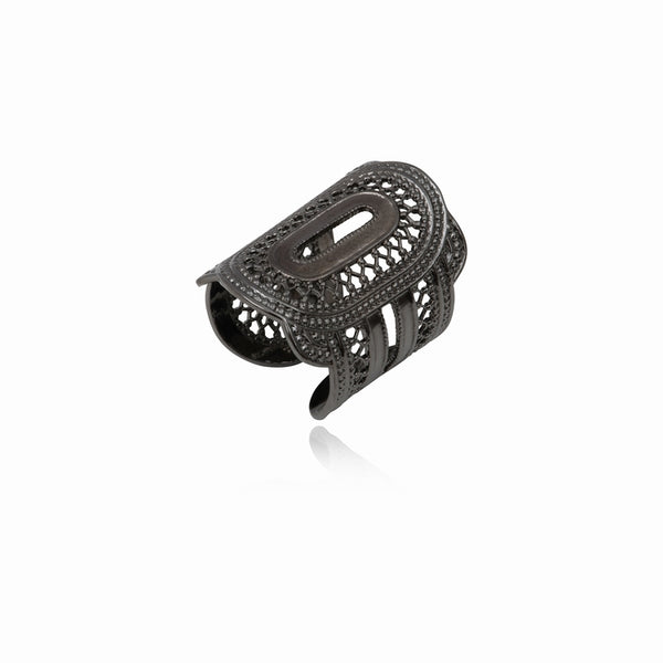 ANILLO ANCHO AJUSTABLE NOOR PLATEADO OSCURO "RUTENIO"