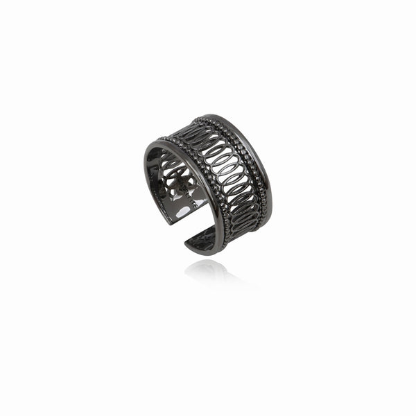 ANILLO ANCHO AJUSTABLE PLATEADO OSCURO "RUTENIO"