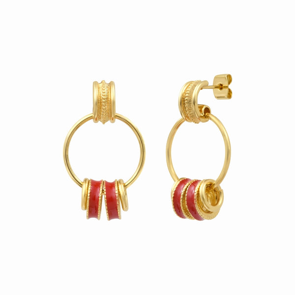 PENDIENTES ARO ALICUDI DORADOS - ESMALTE ROJO