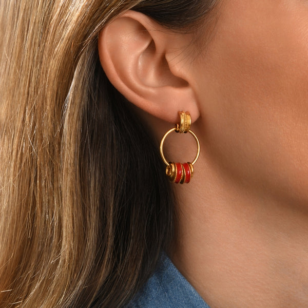 PENDIENTES ARO ALICUDI DORADOS - ESMALTE ROJO