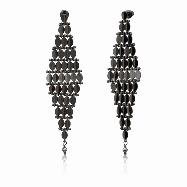 PENDIENTES BABYLONE GRANDES PLATEADO OSCURO "RUTENIO"