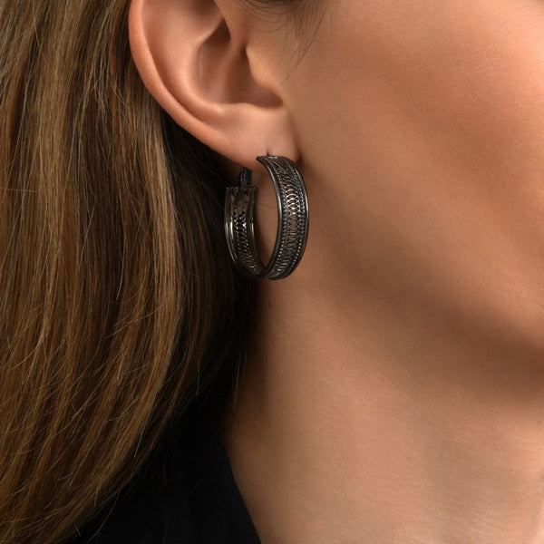PENDIENTES ARO PLATEADO OSCURO "RUTENIO"
