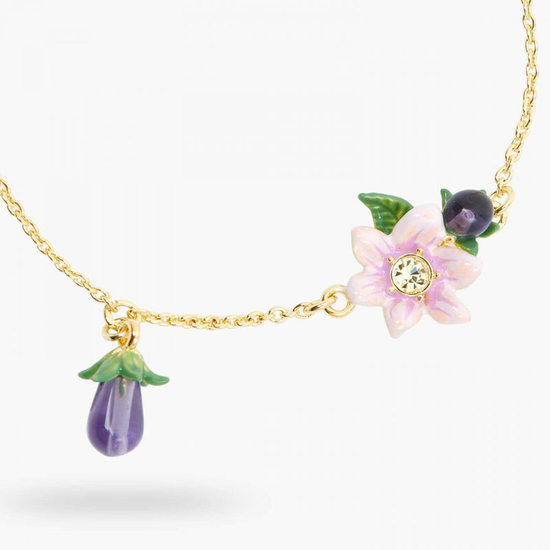 PULSERA FINA BERENJENA Y FLOR
