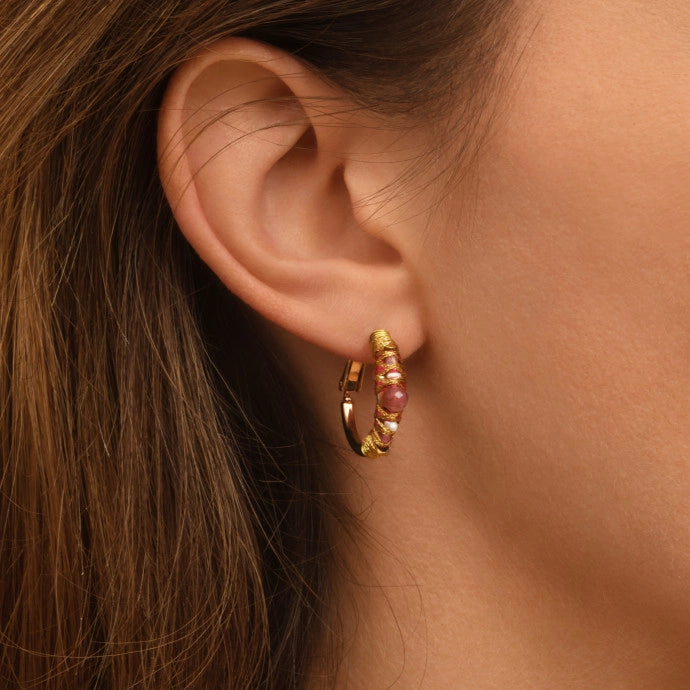 PENDIENTES ARO Ø 2,5 Perla y Piedra Rosa