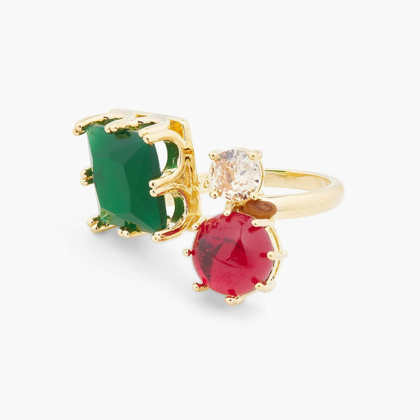ANILLO AJUSTABLE PIEDRAS VERDE, FUCSIA Y TRANSPARENTE