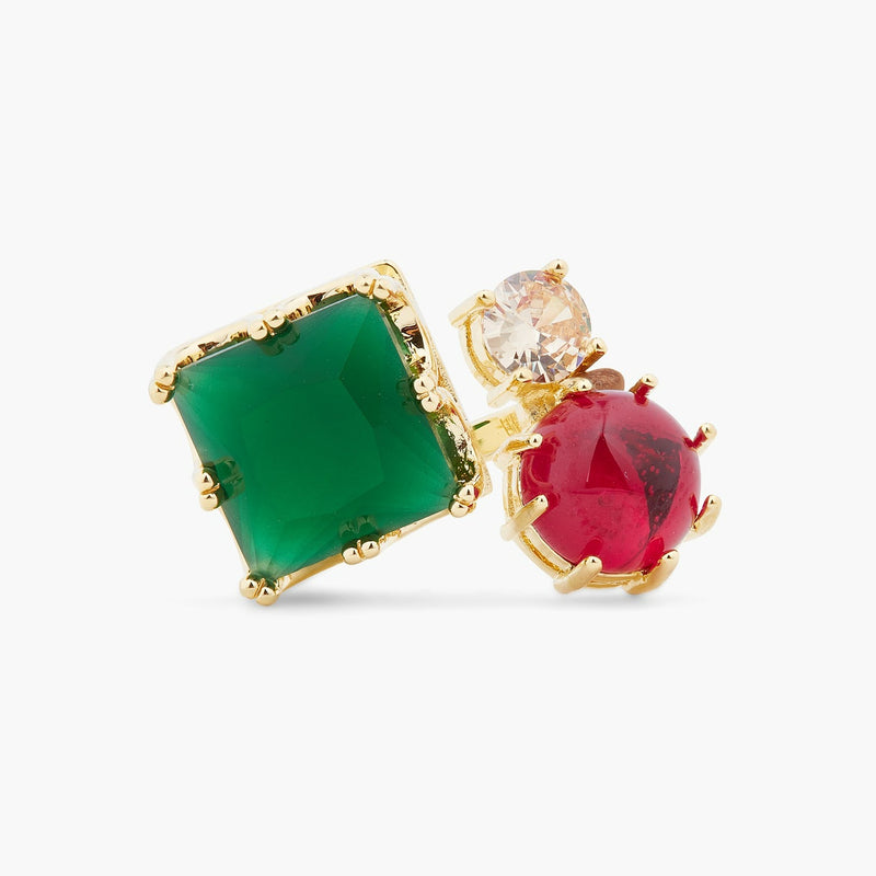 ANILLO AJUSTABLE PIEDRAS VERDE, FUCSIA Y TRANSPARENTE