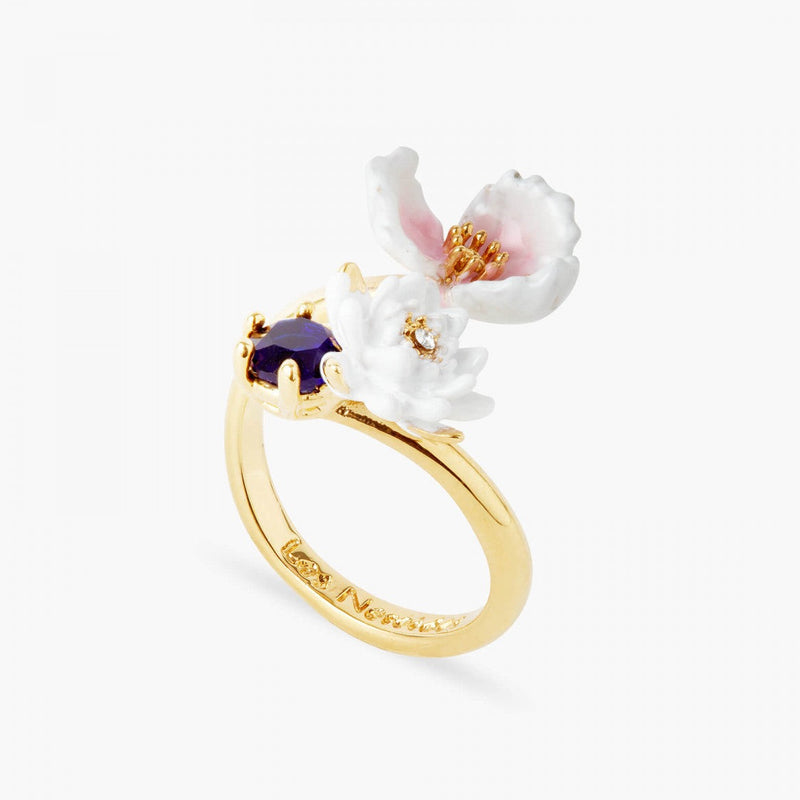 ANILLO AJUSTABLE NENÚFAR Y PIEDRA AZUL